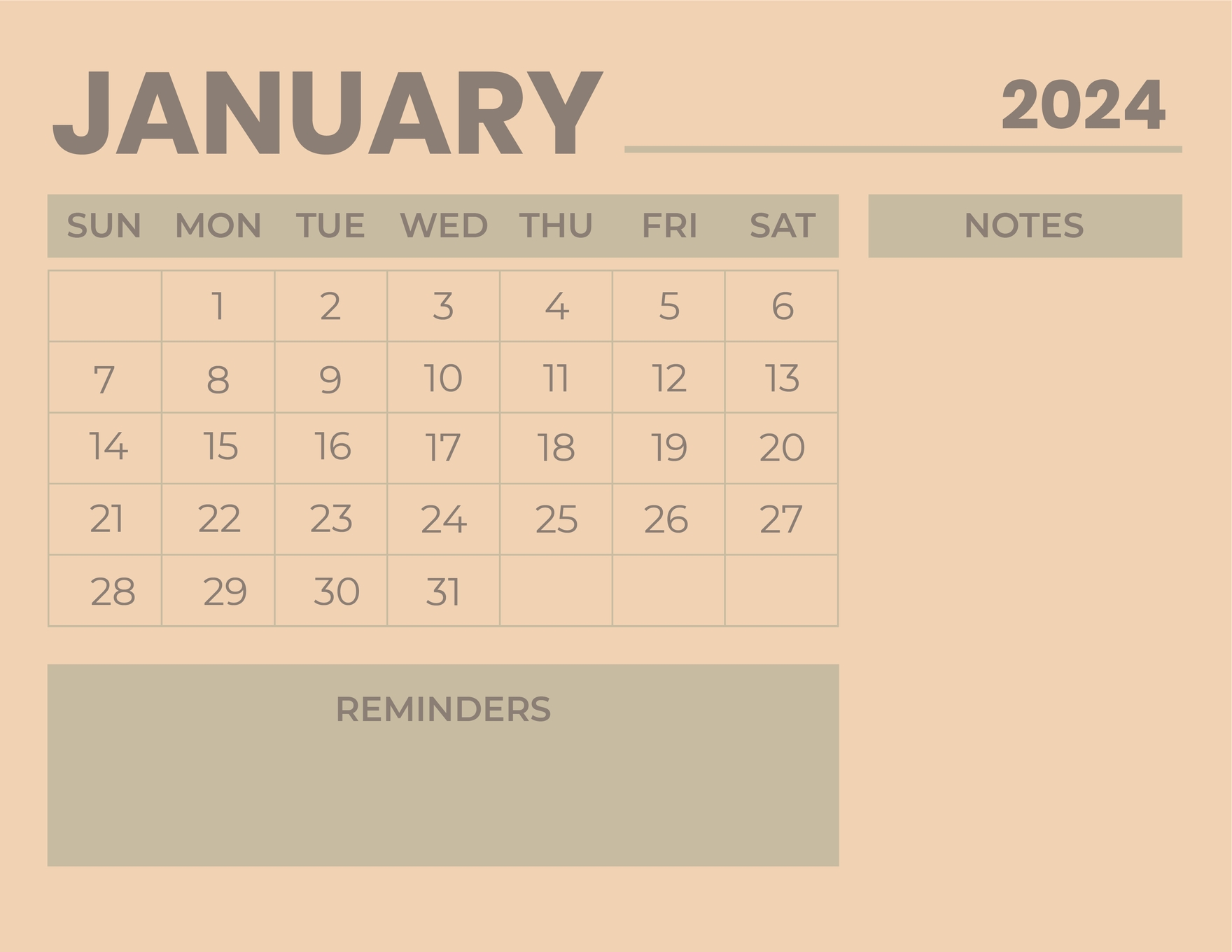 January 2024 Calendar Powerpoint Templates - Lotte Rhianna