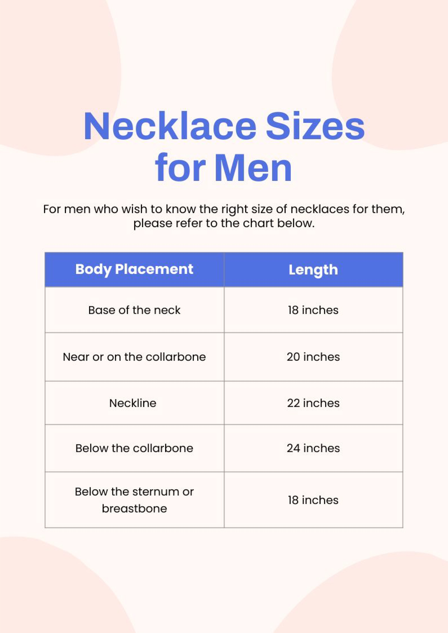 Mens Necklace Size Chart