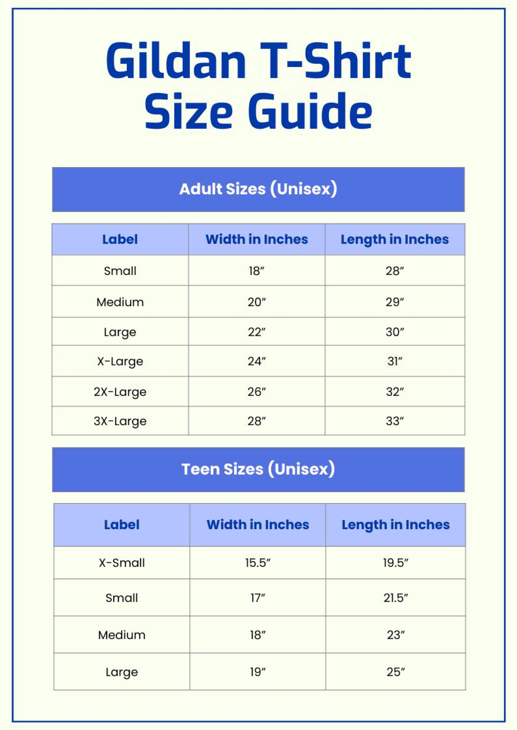 Gildan Size Chart