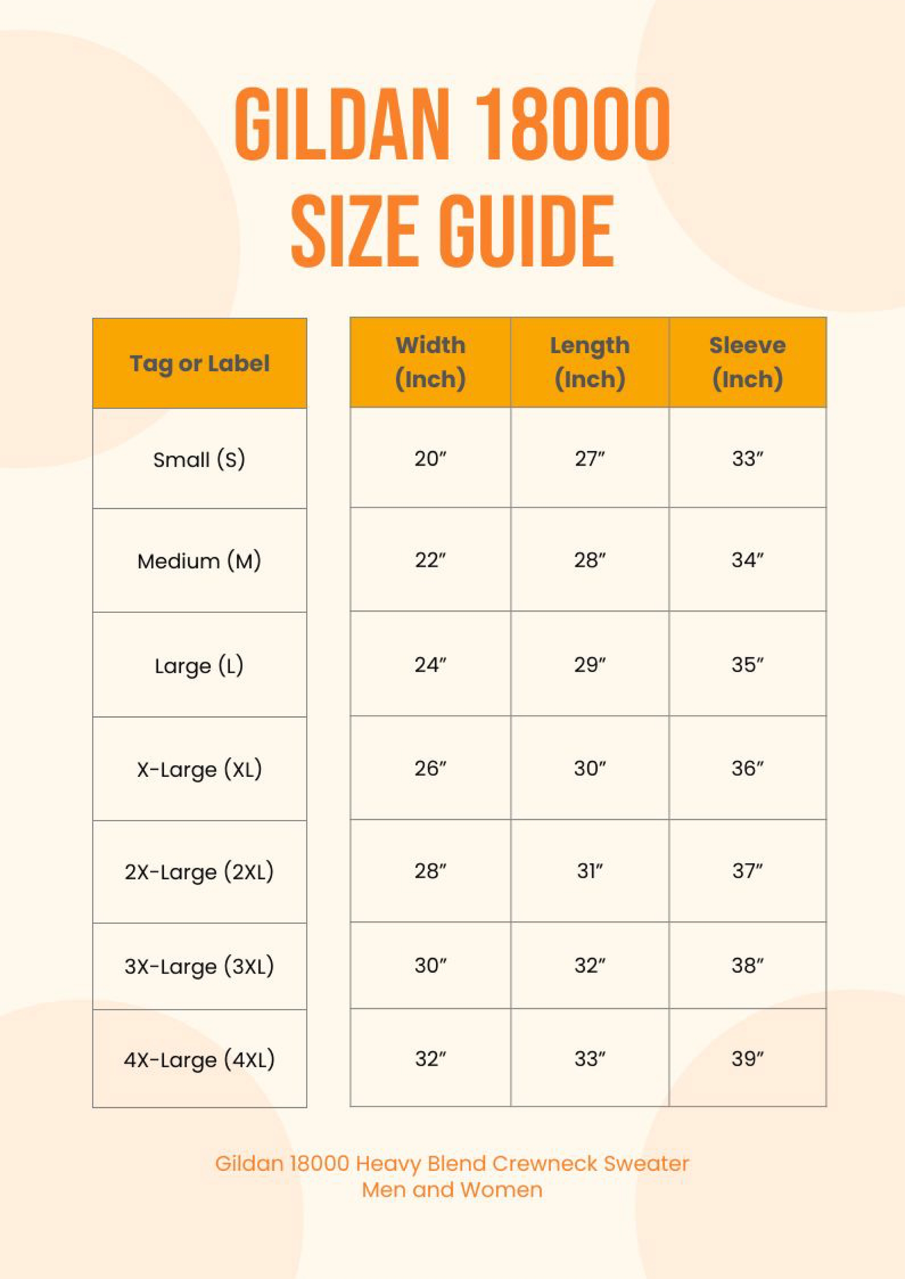 Gildan 18000 size chart