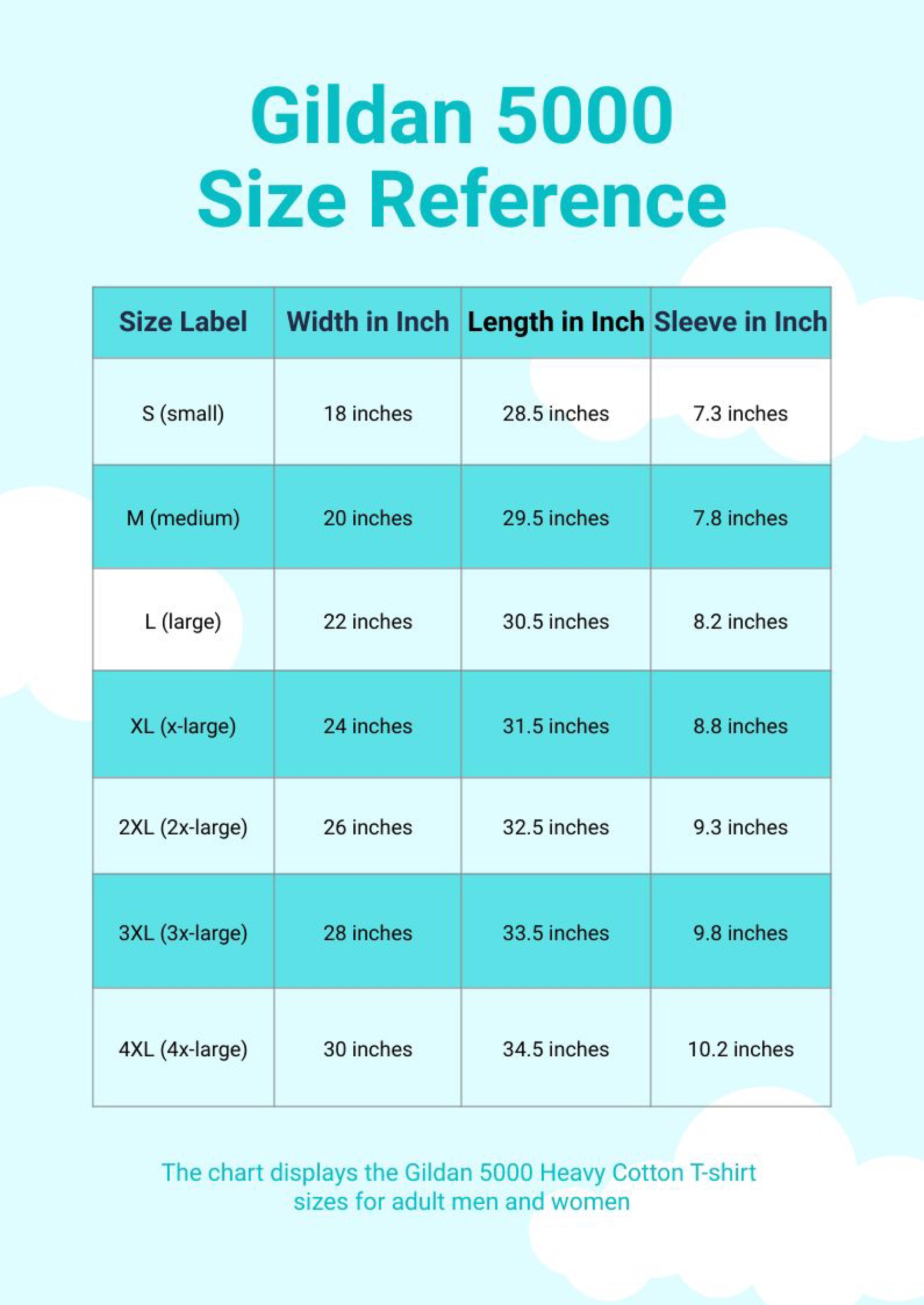 Gildan 5000 Size Chart