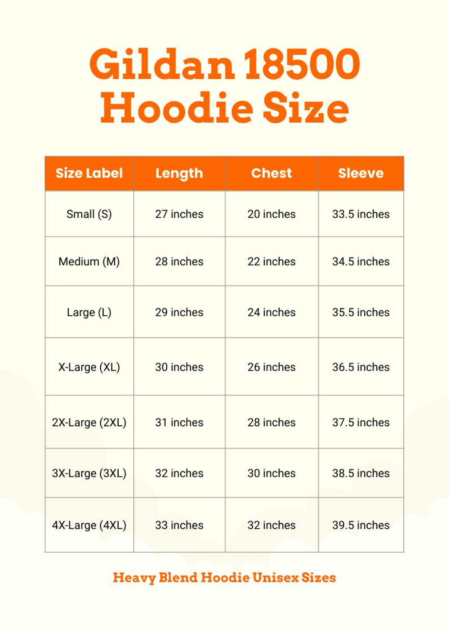 Gildan Hoodie Size Chart