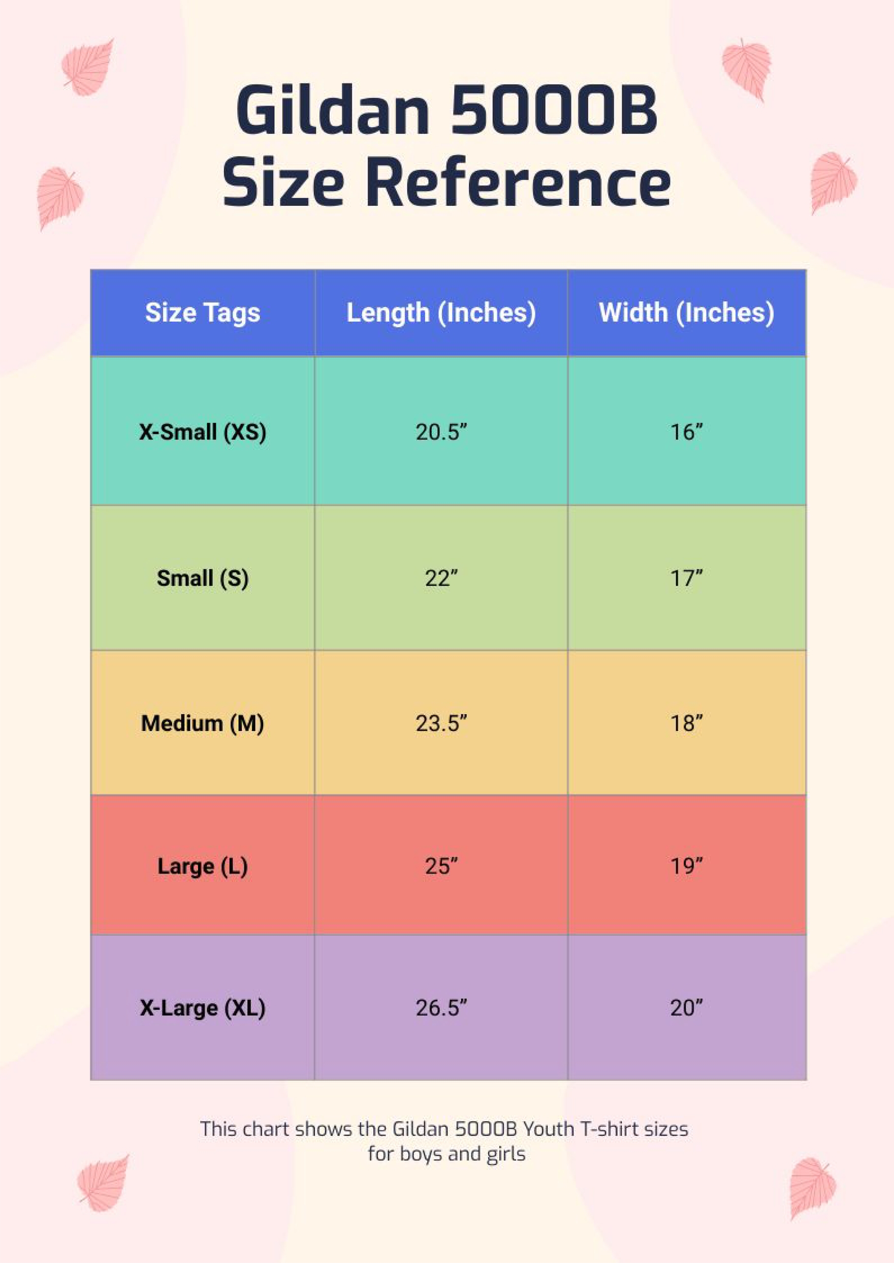 Free Gildan 5000B Size Chart