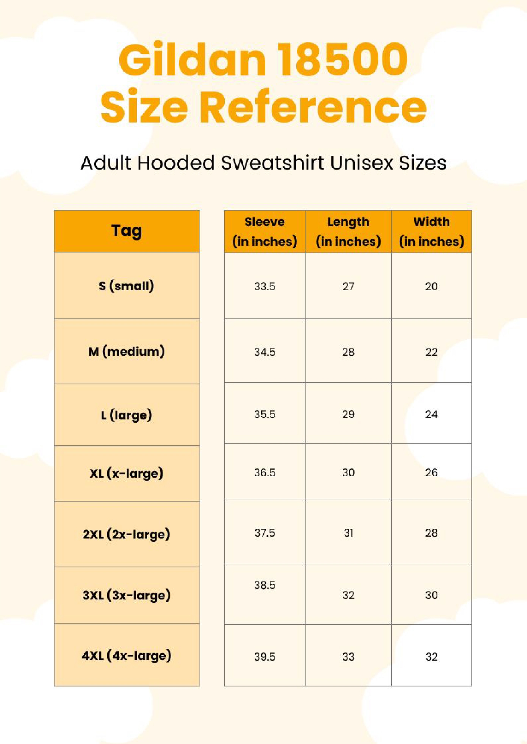 Gildan 18500 Size Chart