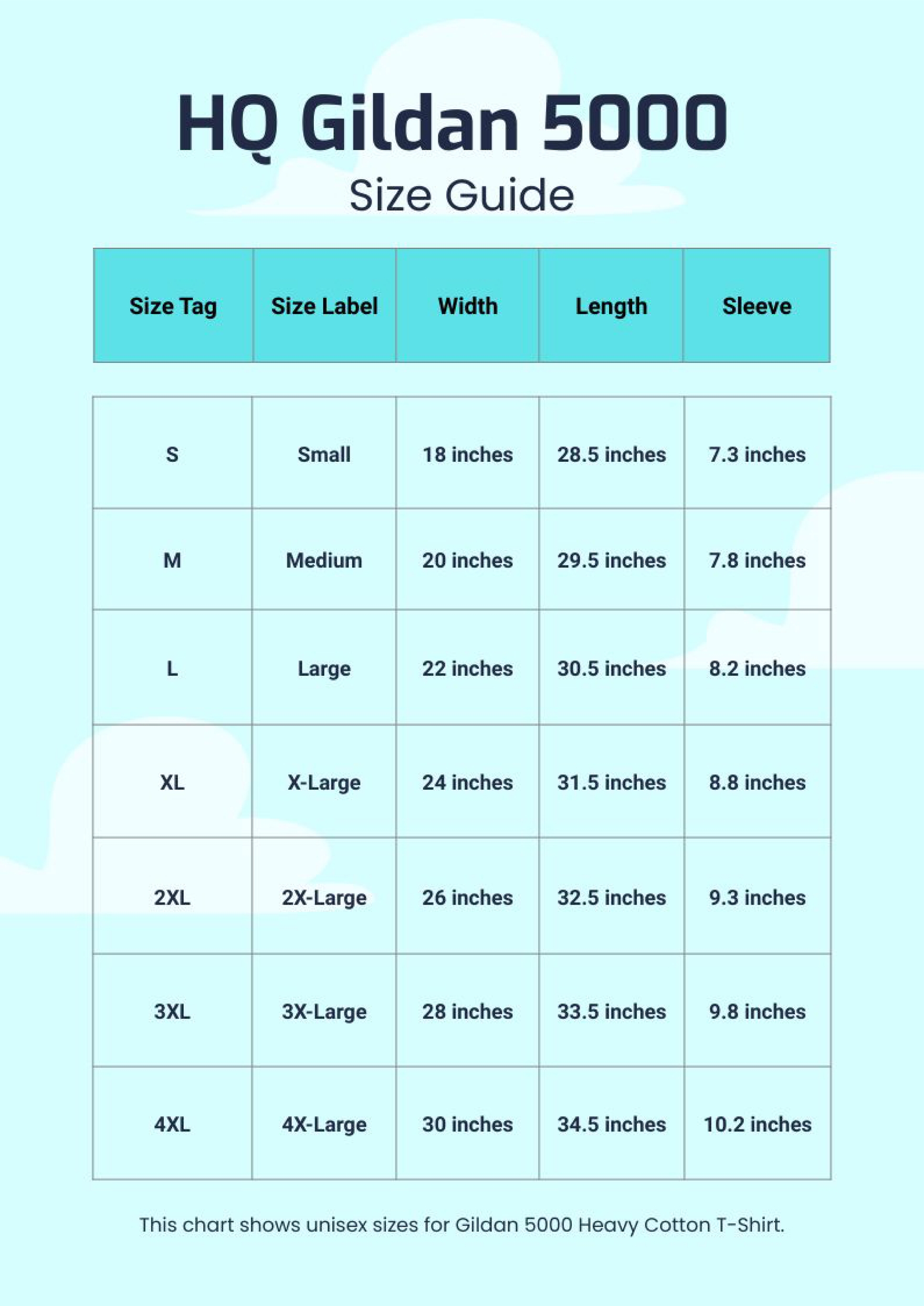 HQ Gildan 5000 Size Chart