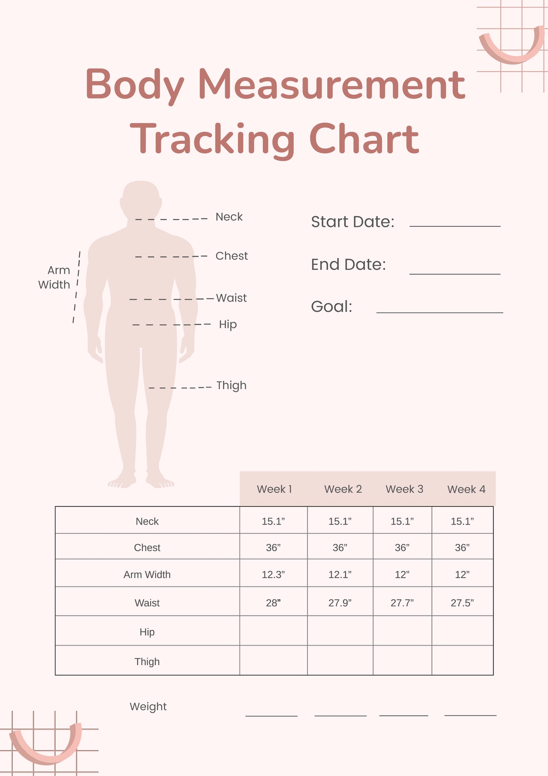 Body Measurement Tracking Chart