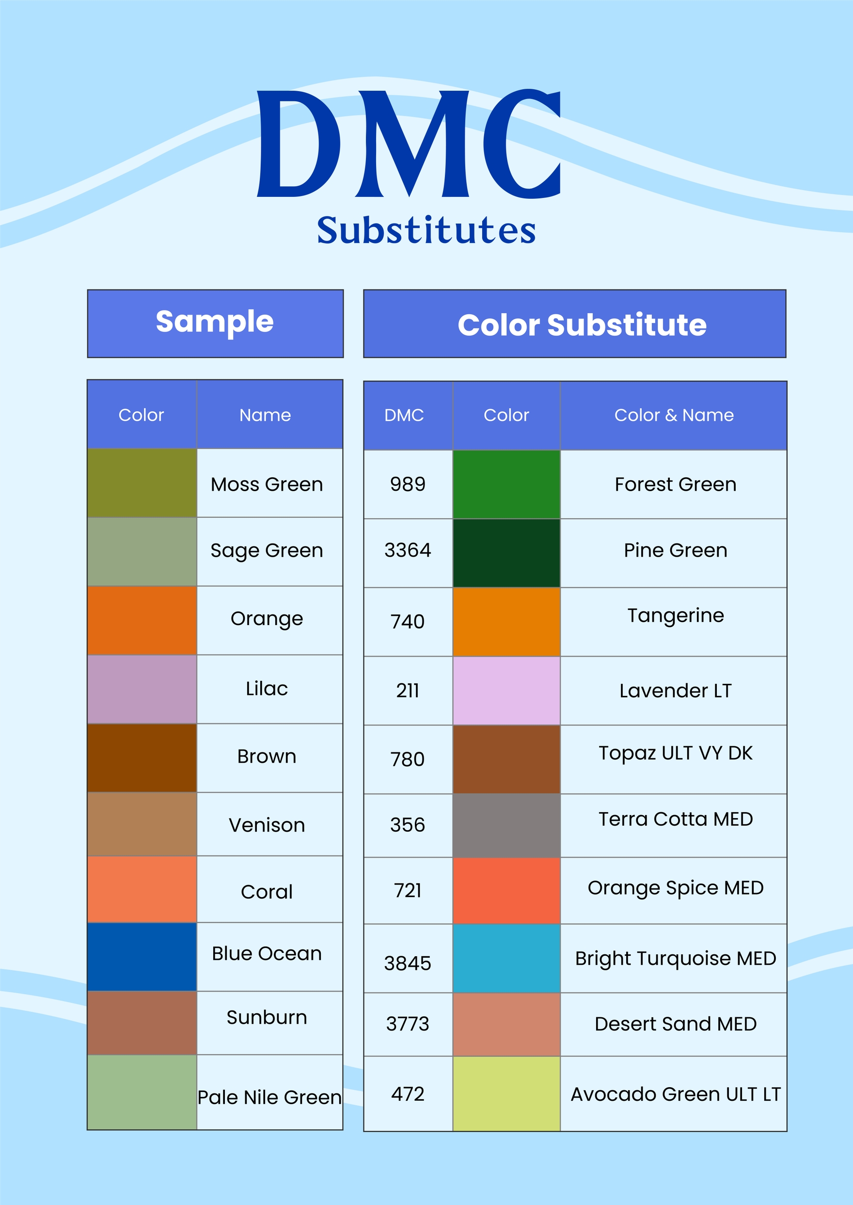 Free Diamond Painting Color Substitutes Chart