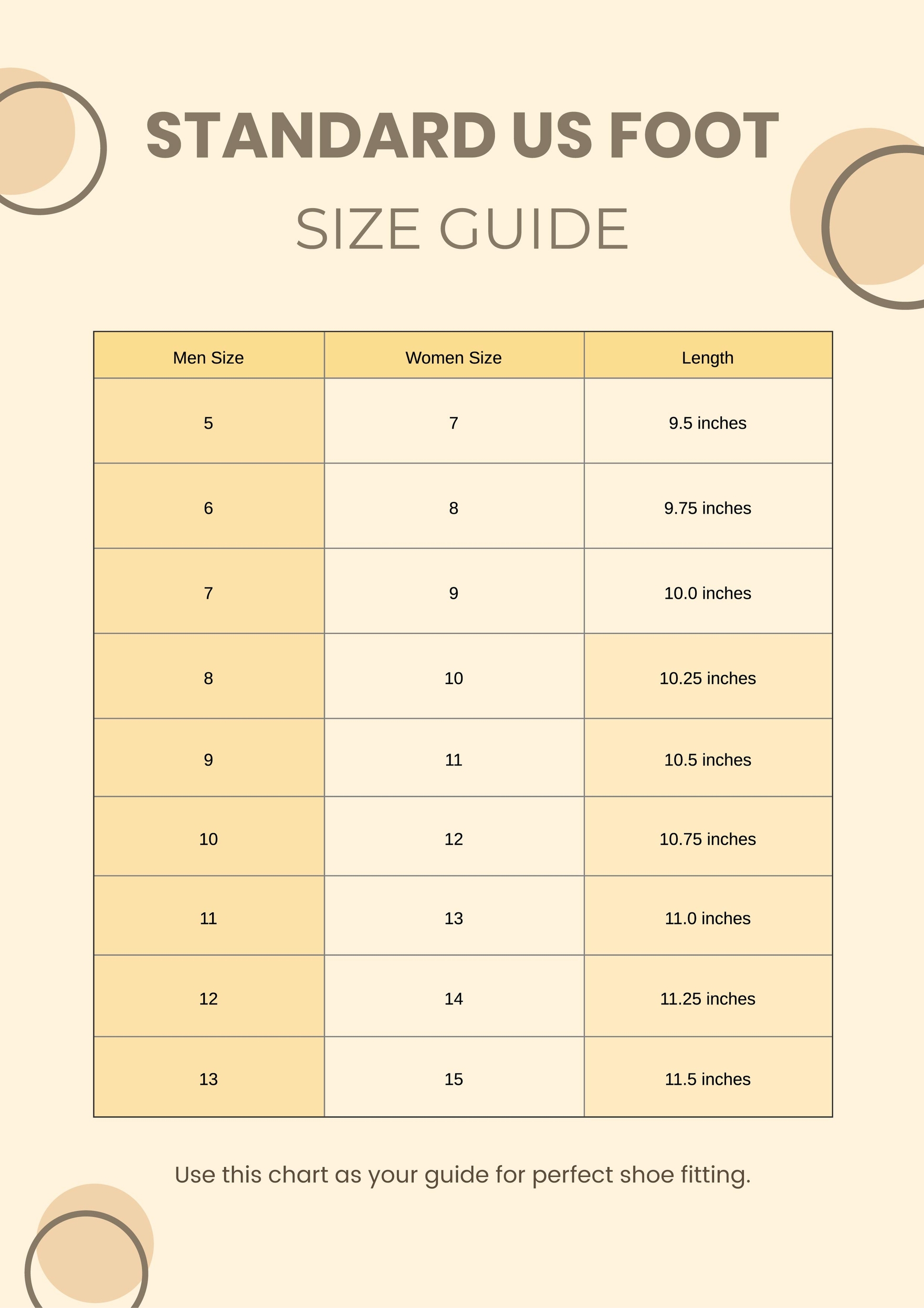 Standard Foot Size Chart