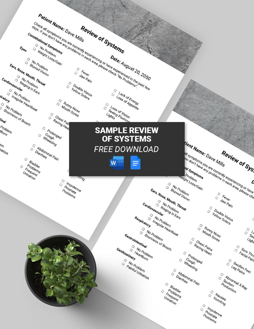 Free Sample Review Of Systems Template in Word, Google Docs, PDF
