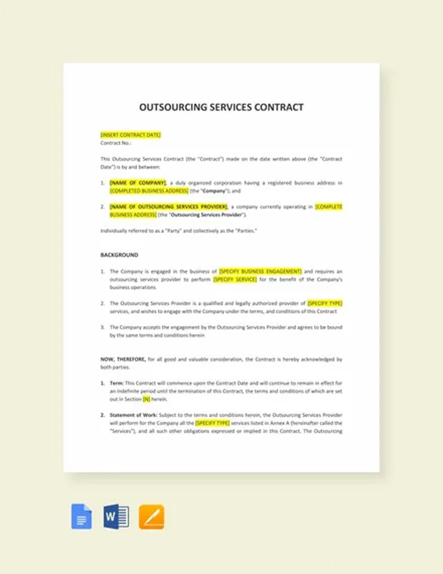 Outsourcing Services Contract Template