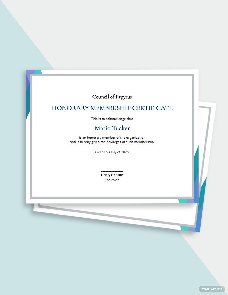 Certificate of Honorary Template in InDesign, Illustrator, Publisher, Word, Pages, PSD, Google Docs - Download | Template.net