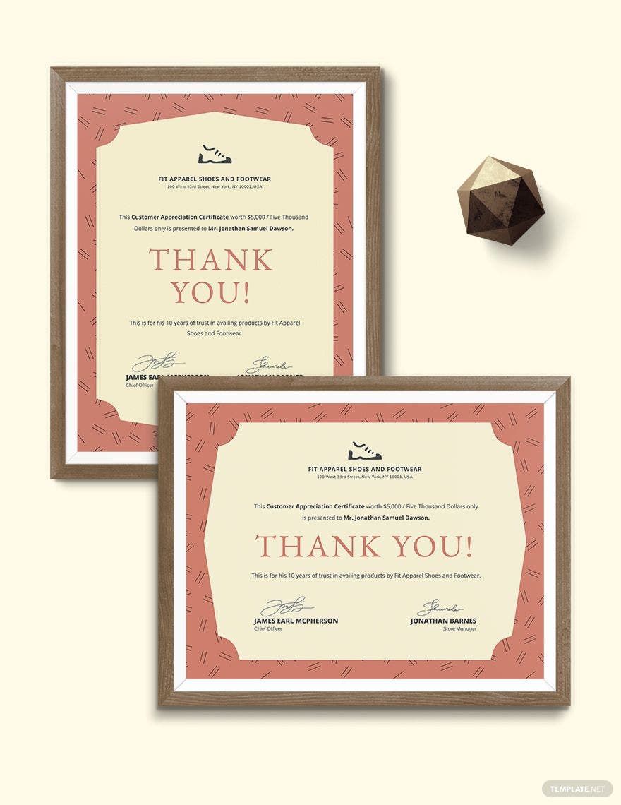 Formal Customer Appreciation Certificate Template