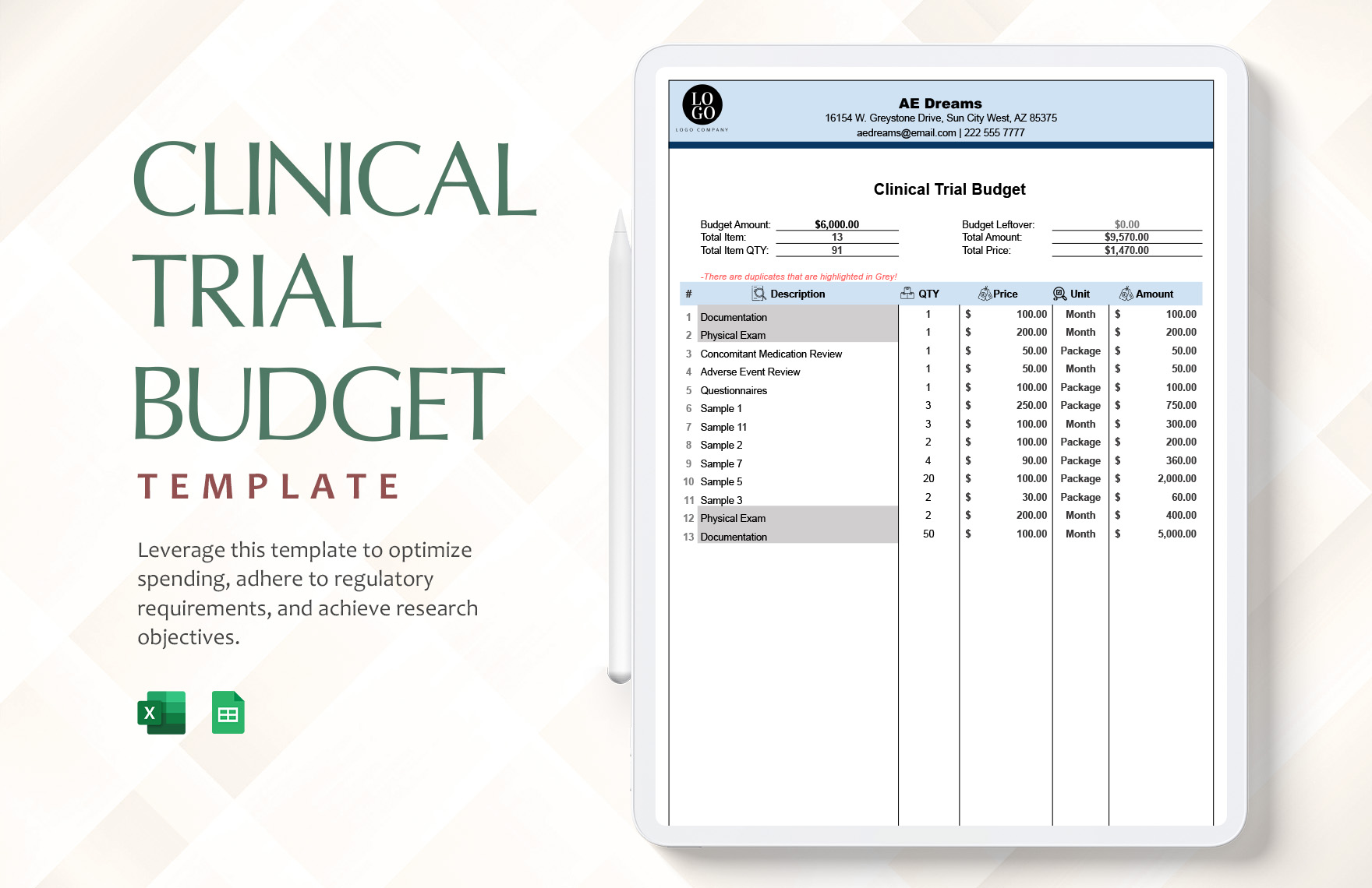 Clinical Trial Budget Template in Excel, Google Sheets - Download | Template.net