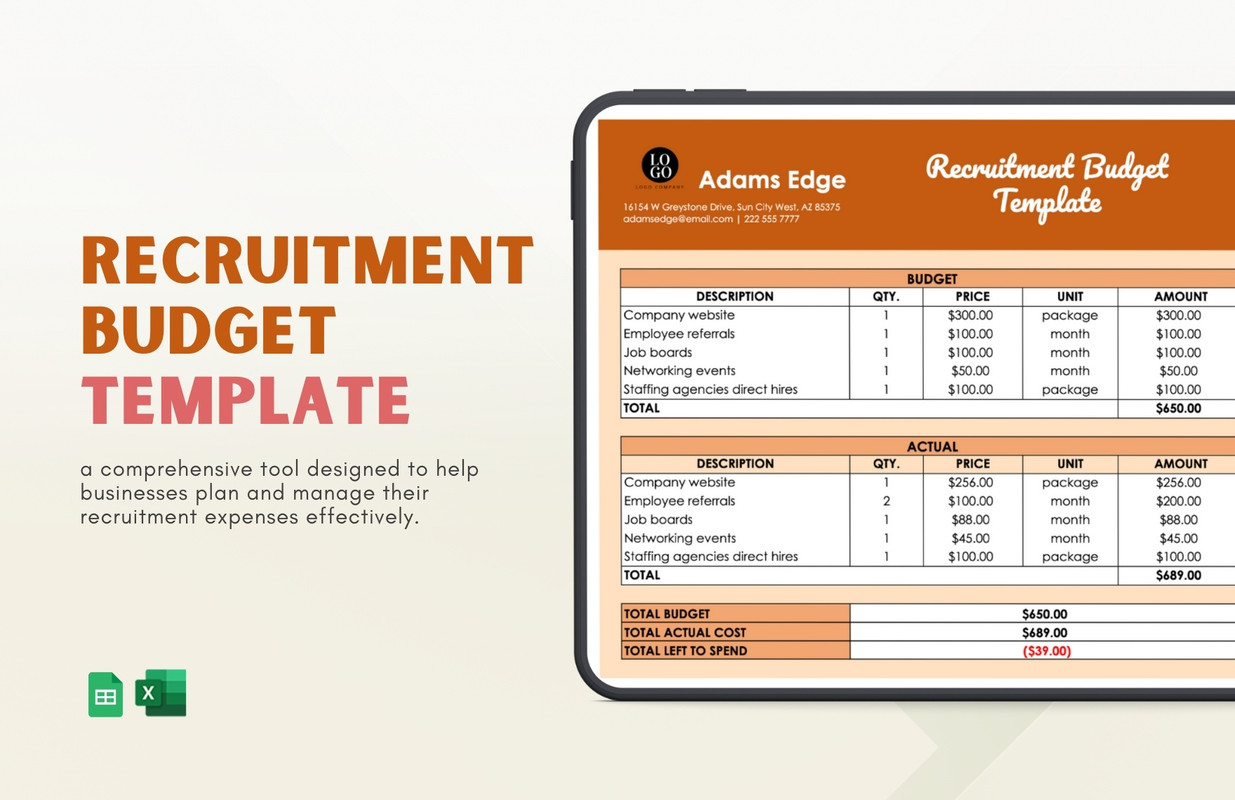 Recruitment Budget Template in Excel, Google Sheets - Download | Template.net