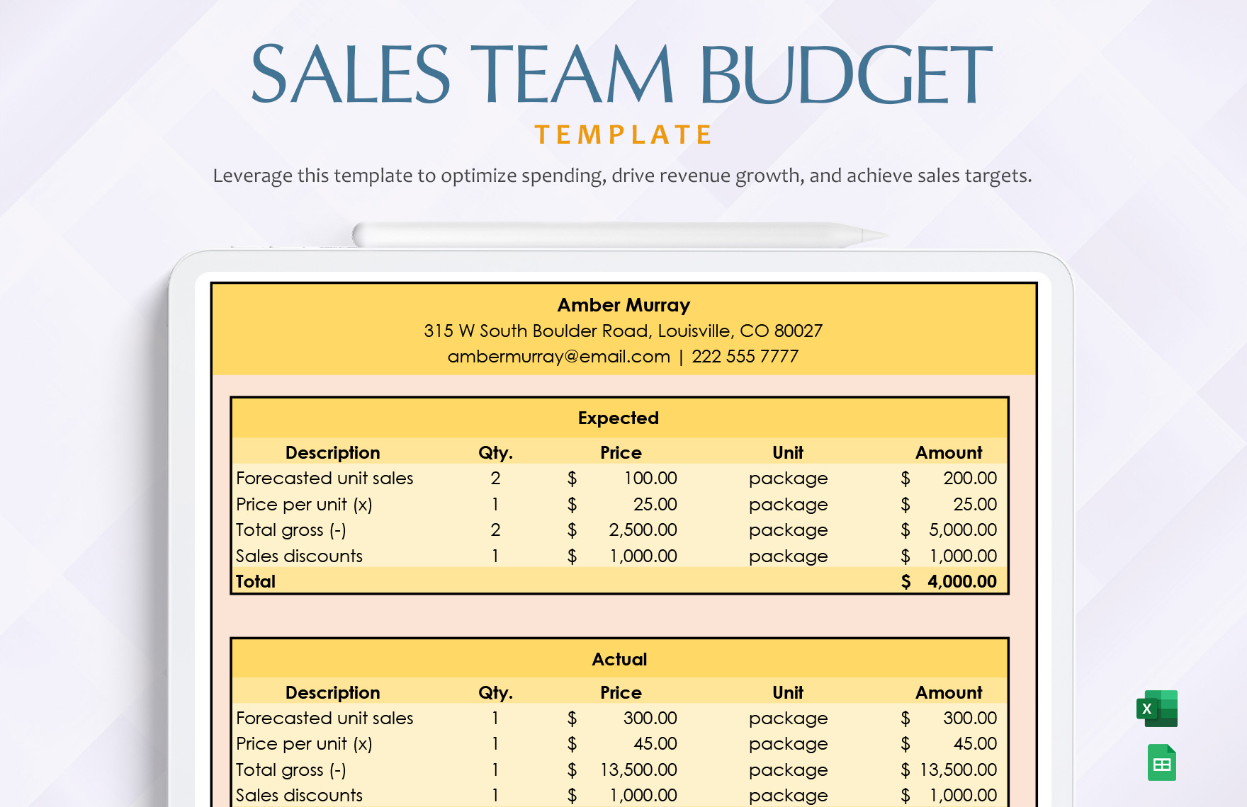 Sales Team Budget Template in Excel, Google Sheets - Download | Template.net