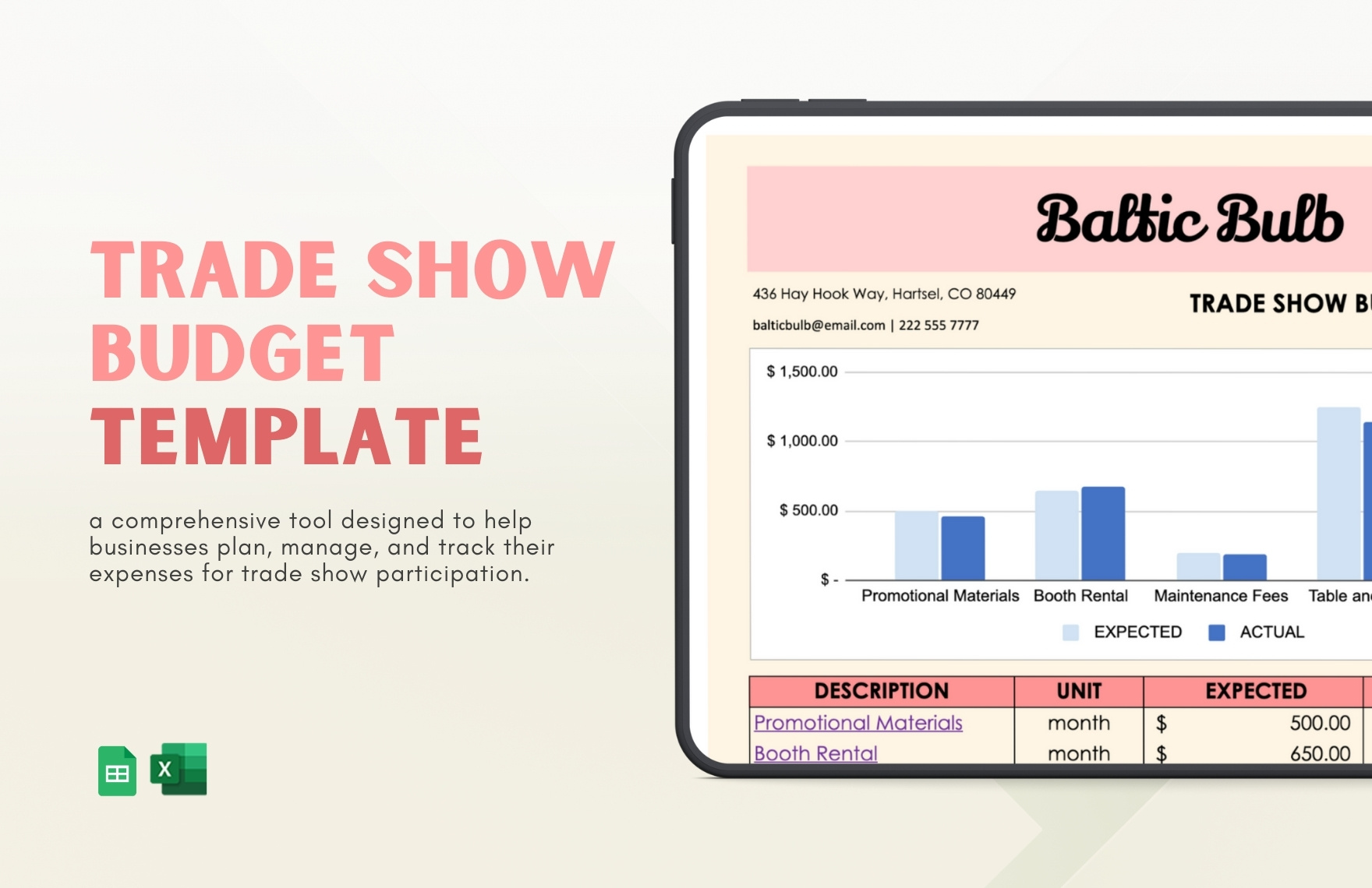 Trade Show Budget Template in Excel, Google Sheets - Download | Template.net