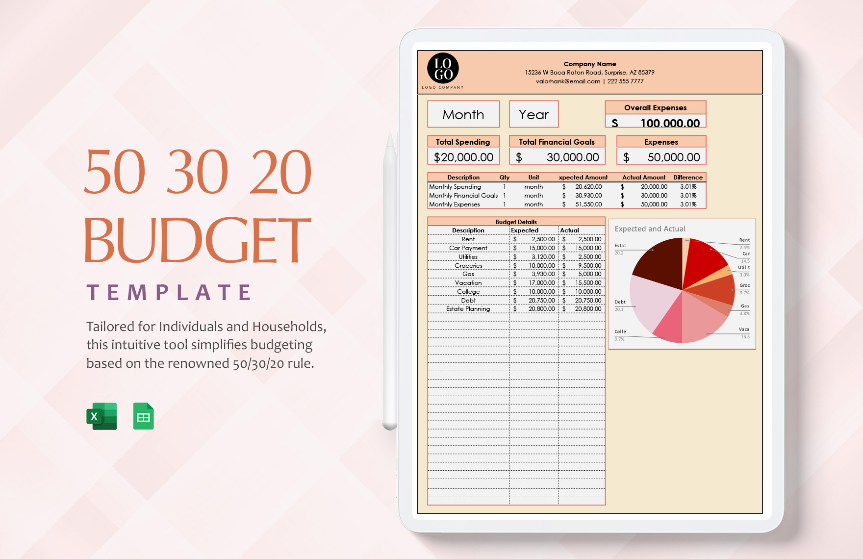 50 30 20 Budget Template in Excel, Google Sheets - Download | Template.net