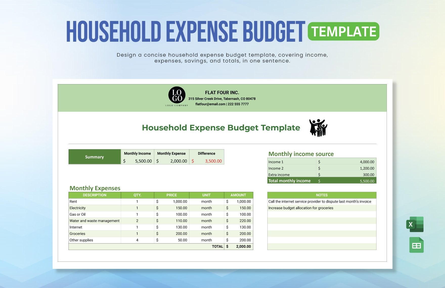 Household Expense Budget Template in Excel, Google Sheets - Download | Template.net