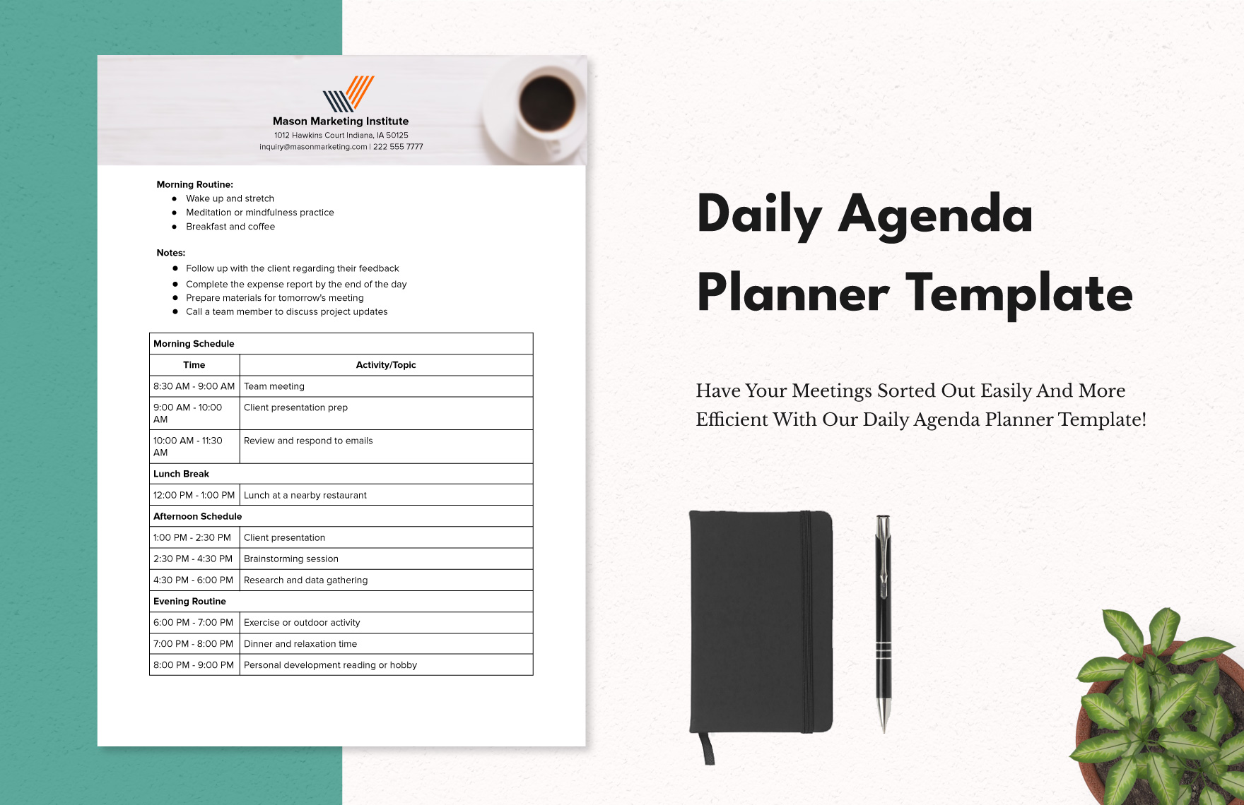 Daily Agenda Planner in Excel, Google Sheets, Word, PDF, Google Docs - Download | Template.net