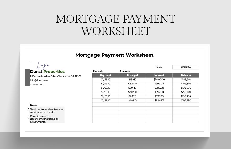 Mortgage Payment Worksheet in Excel, Google Sheets - Download | Template.net