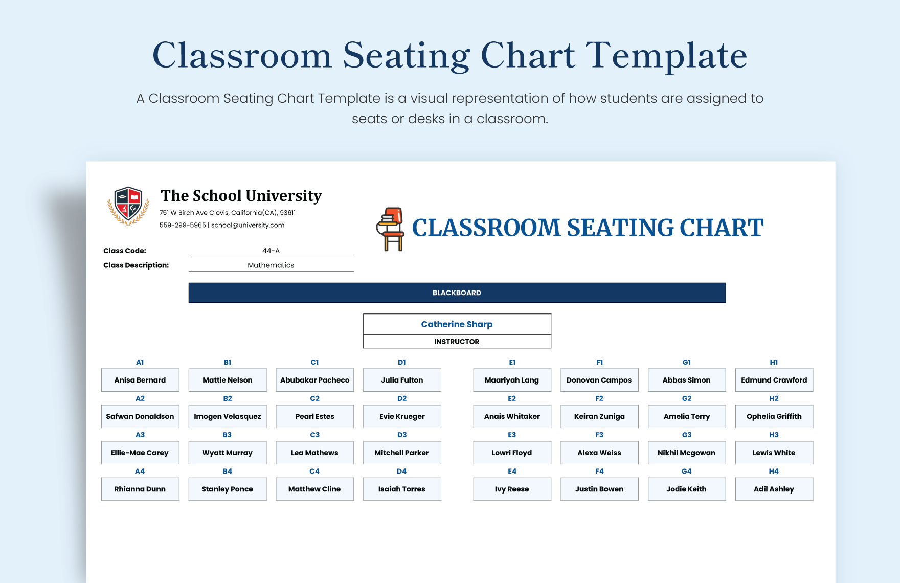 Blank Classroom Seating Chart in Illustrator, PDF - Download | Template.net