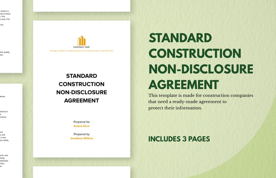 Standard Construction Non-Disclosure Agreement