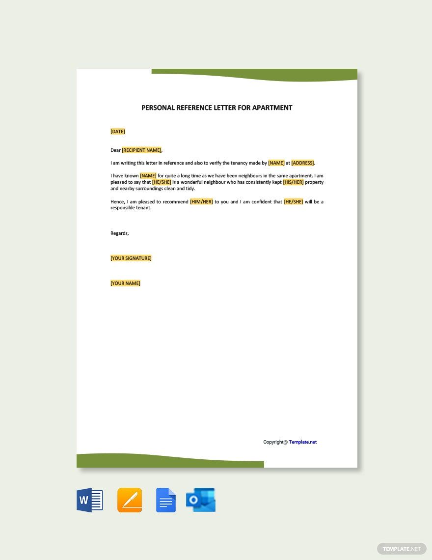 Personal Reference Letter for Apartment