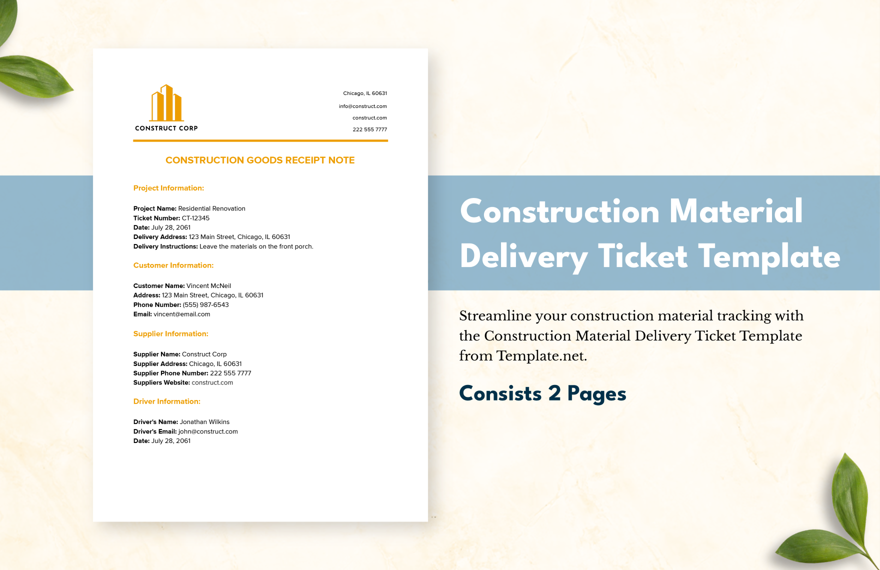 Construction Material Delivery Ticket Template