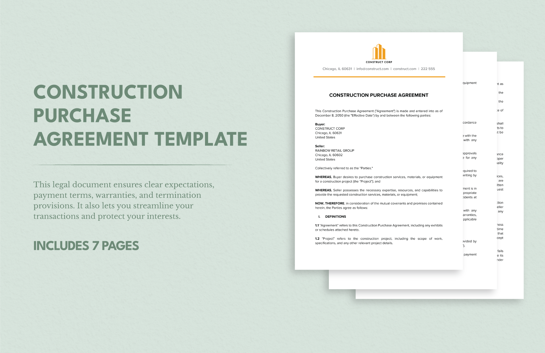 Construction Purchase Agreement Template