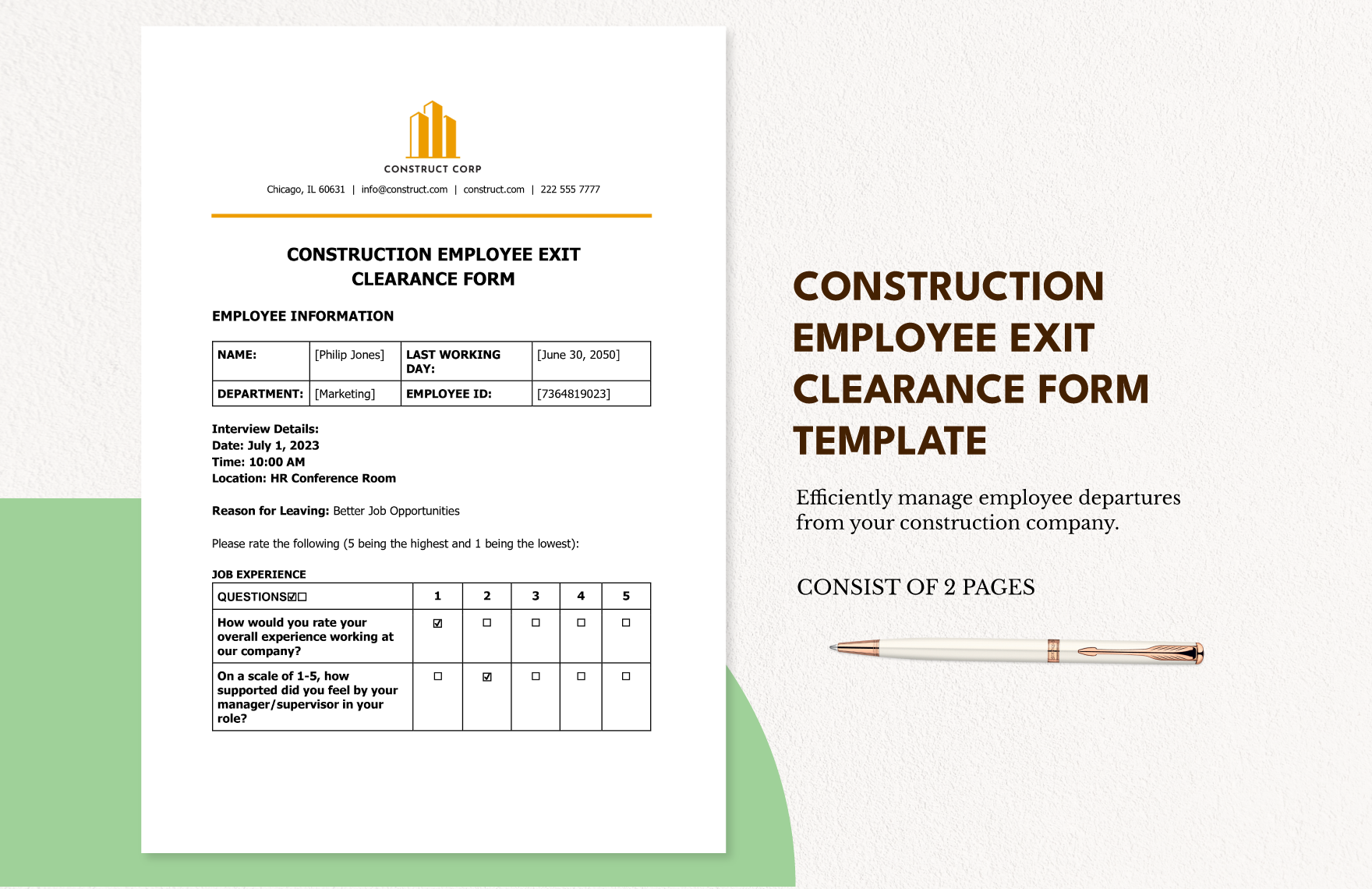 Construction Employee Exit Clearance Form Template in Word, Google Docs ...