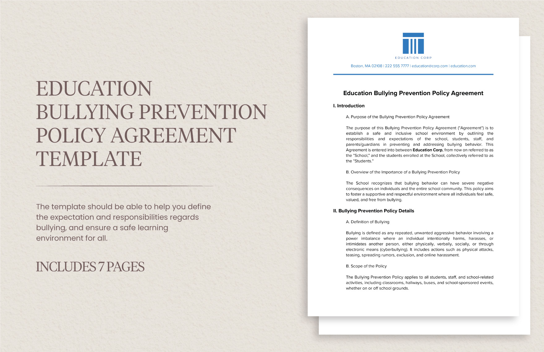 Education Bullying Prevention Policy Agreement Template