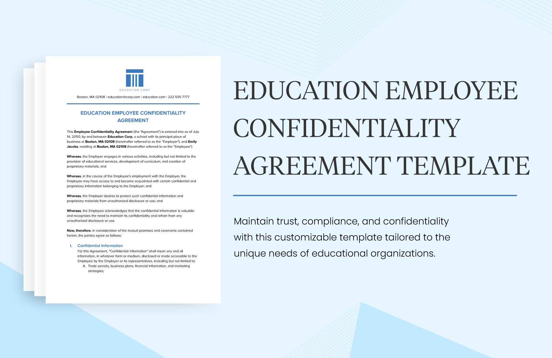 Education Employee Confidentiality Agreement Template