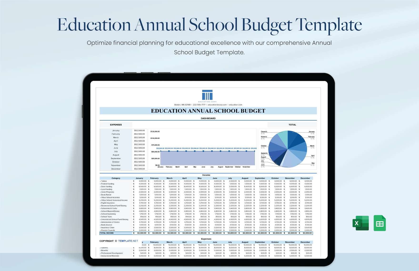 Education Annual School Budget Template