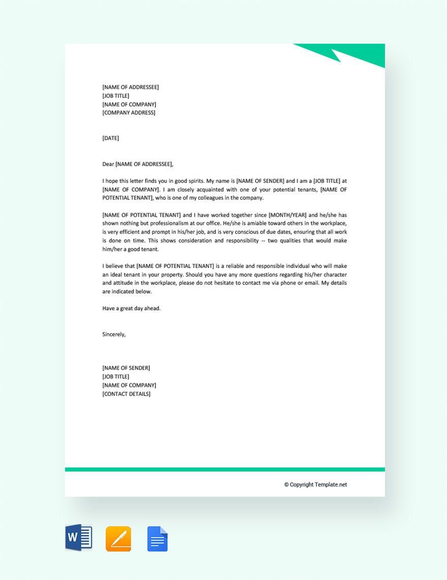 Professional Reference Letter for Apartment Application