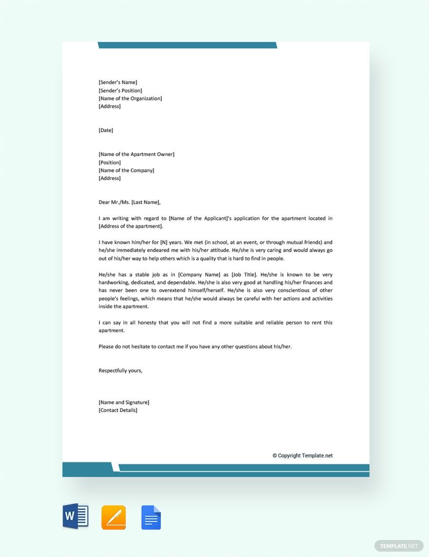 Reference Letter for Apartment