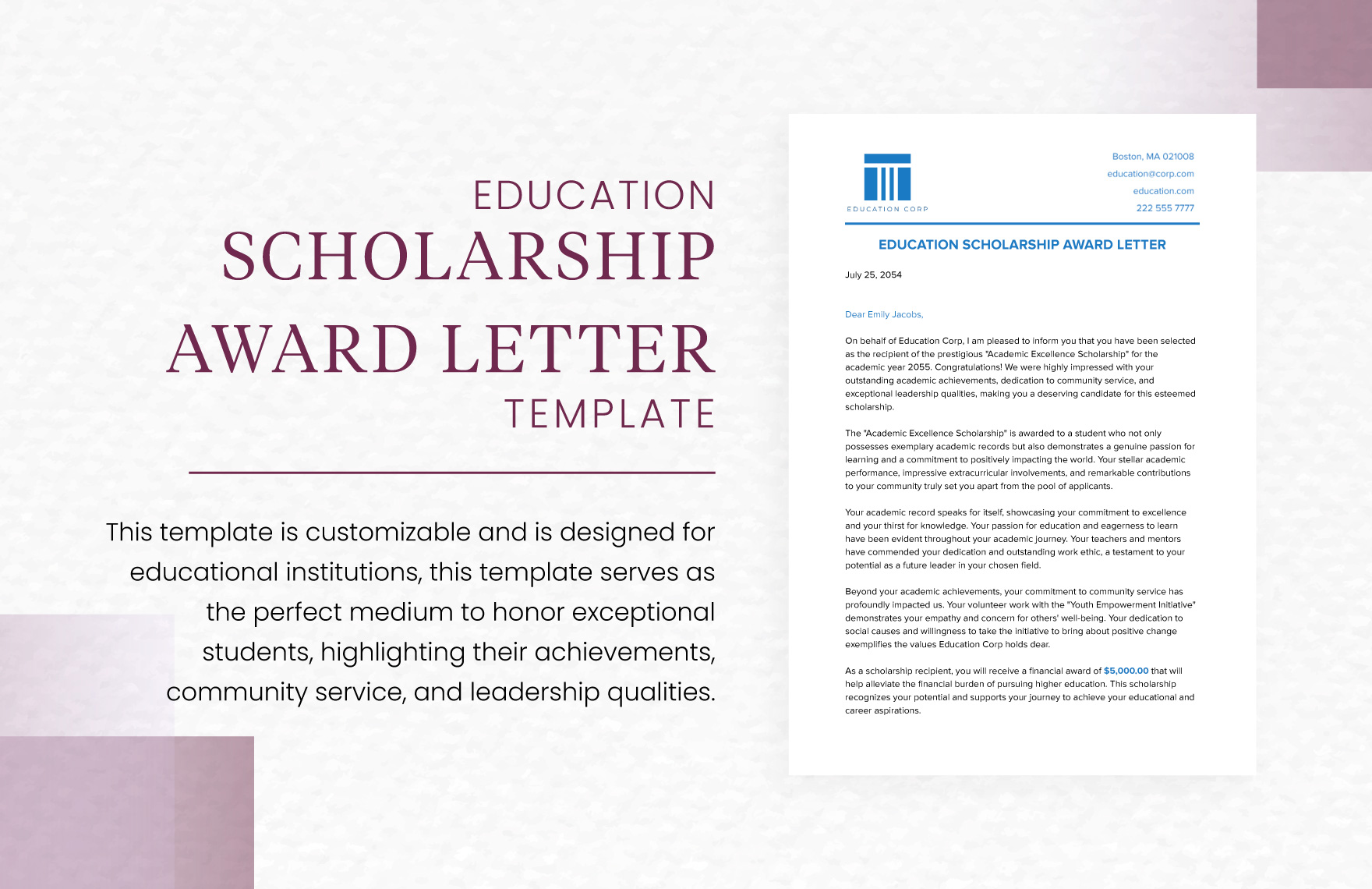 Education Scholarship Award Letter Template in Word, PDF, Google Docs - Download | Template.net