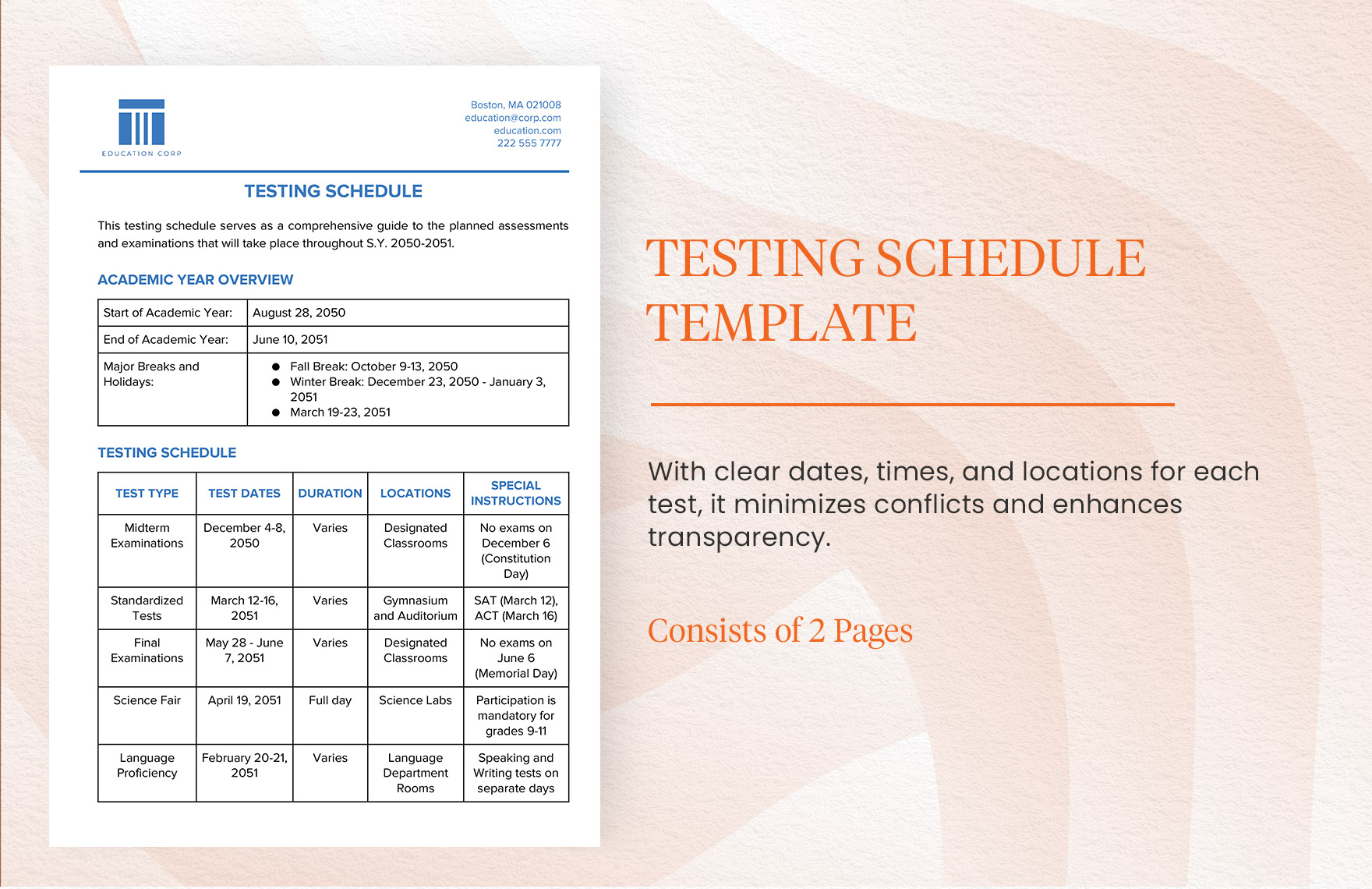 Testing Schedule Template