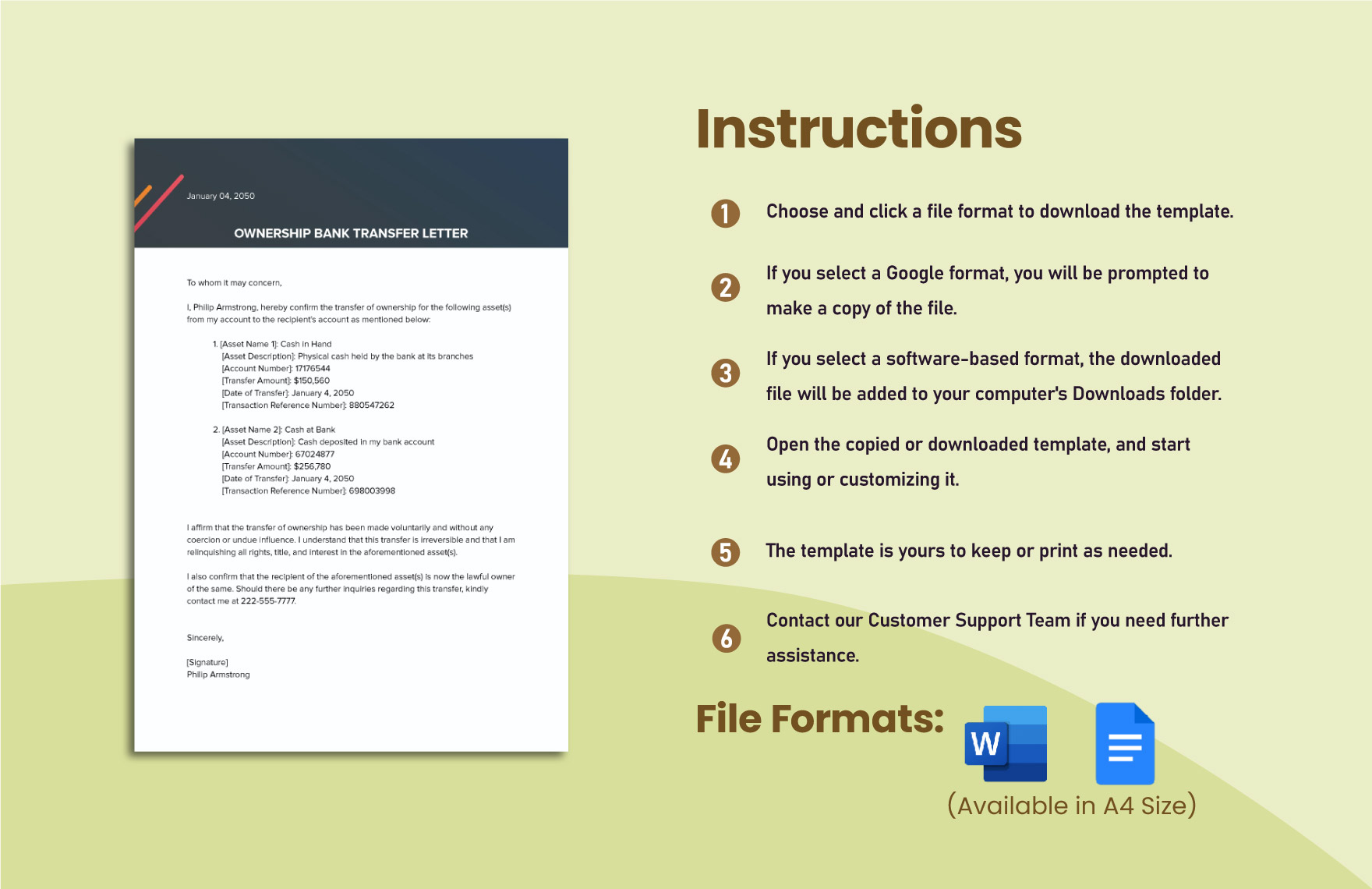 Ownership Bank Transfer Letter Certificate Template