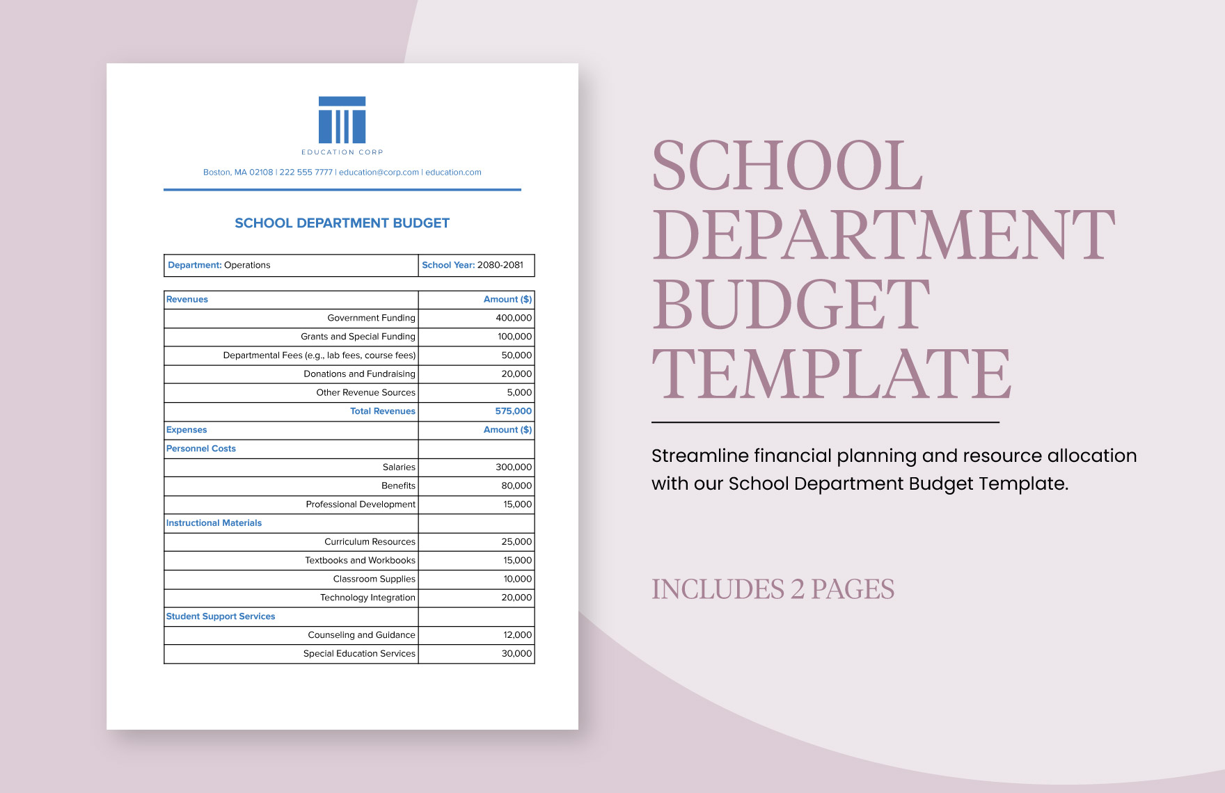 School Department Budget Template