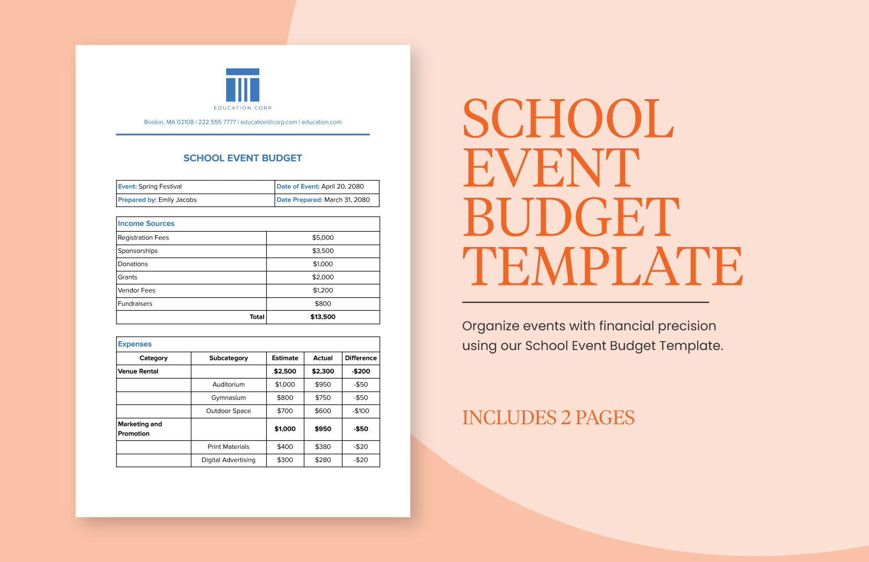 School Event Budget Template