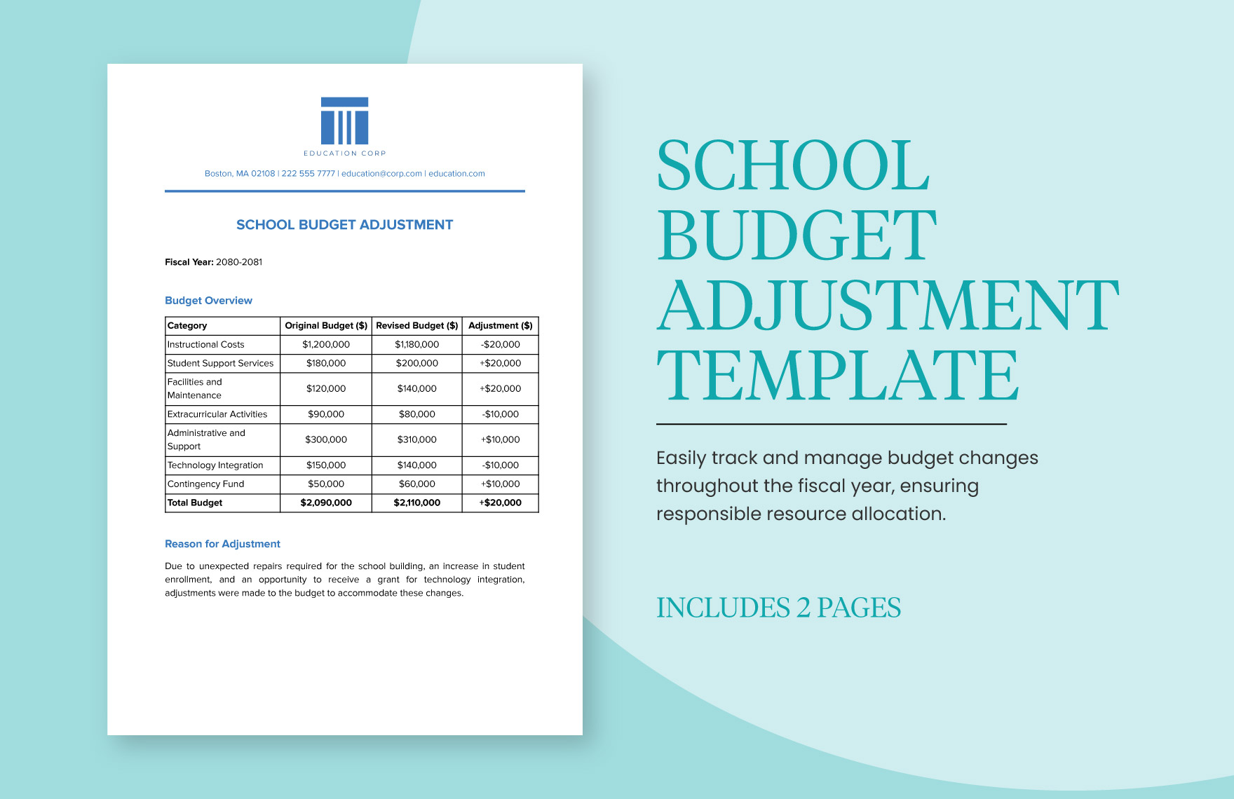 School Budget Adjustment Template