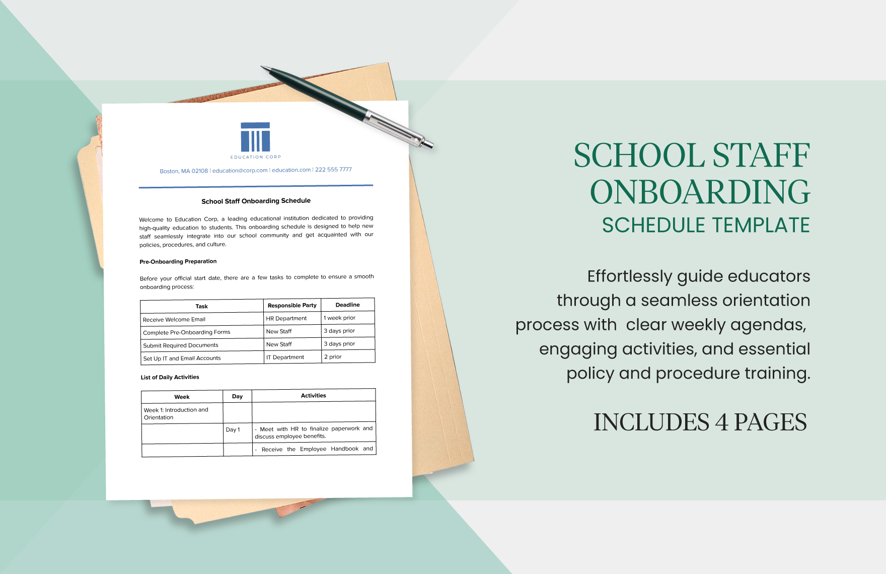 School Staff Onboarding Schedule Template