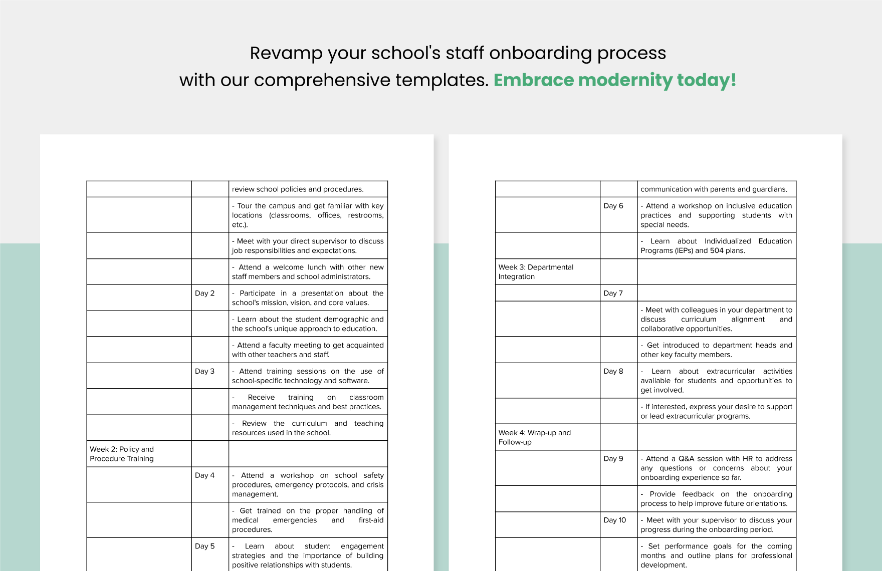 School Staff Onboarding Schedule Template