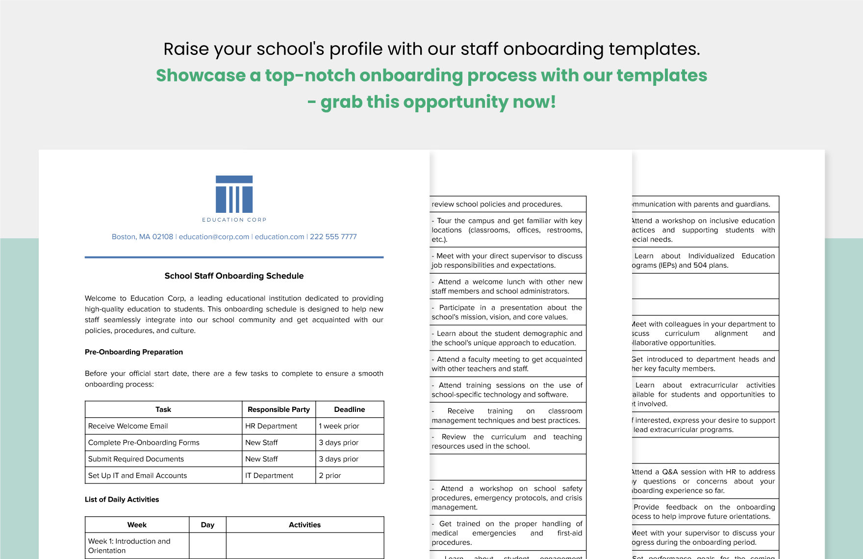 School Staff Onboarding Schedule Template