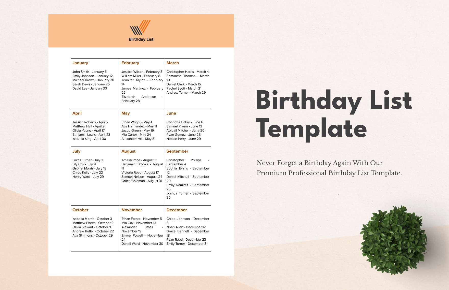 Birthday List Template in Word, PDF, Google Docs - Download | Template.net