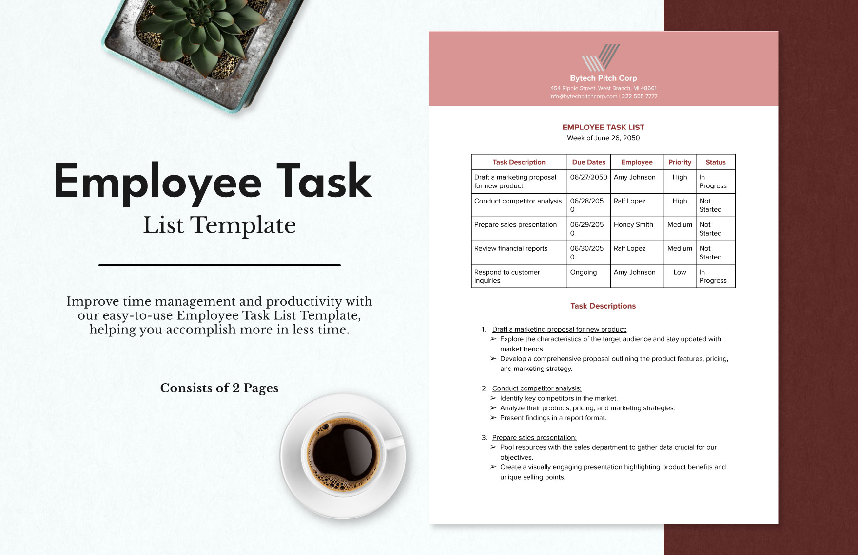 Employee Task List Template in Word, PDF, Google Docs - Download | Template.net