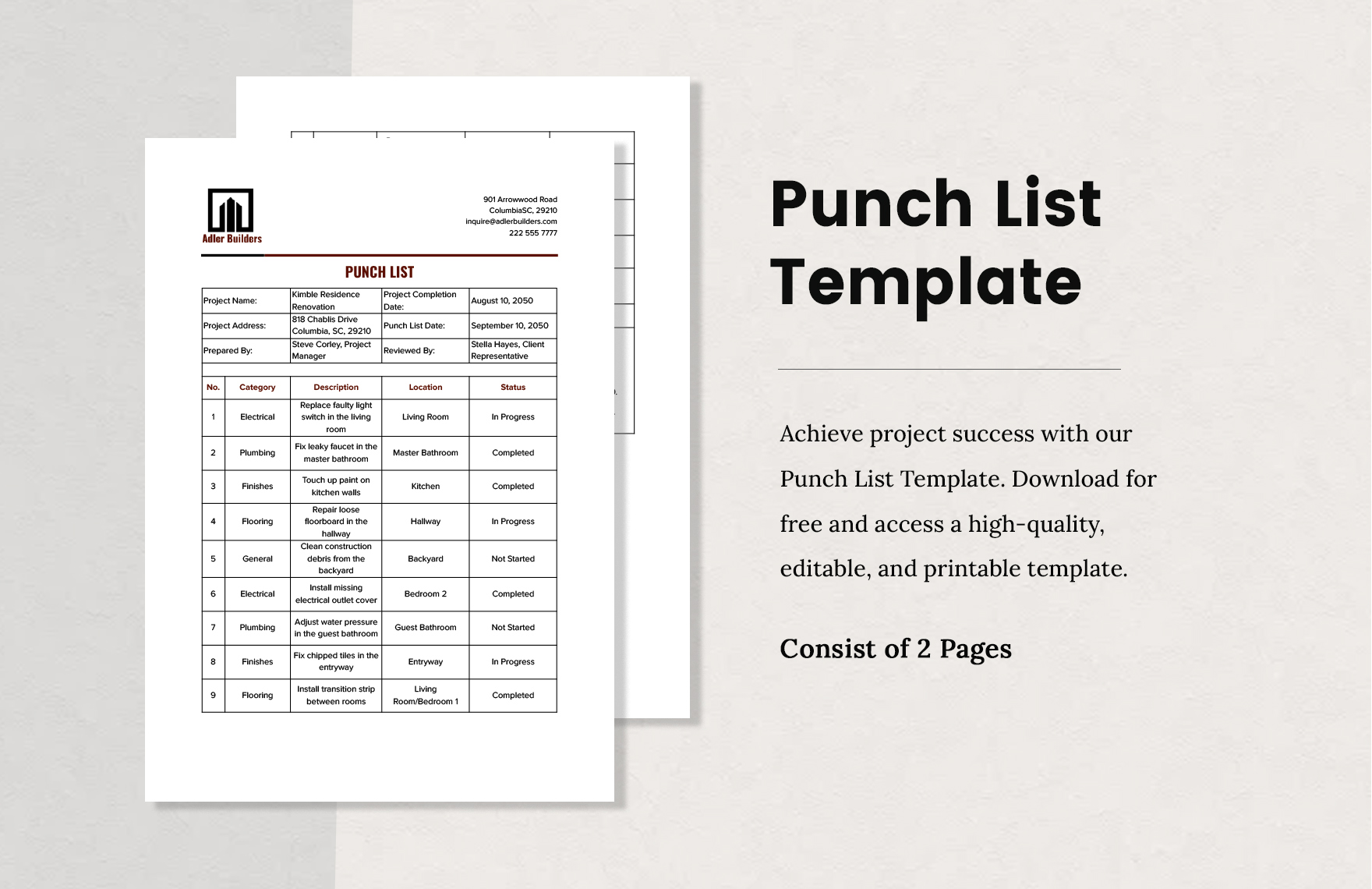 Punch List Template in Word, PDF, Google Docs - Download | Template.net