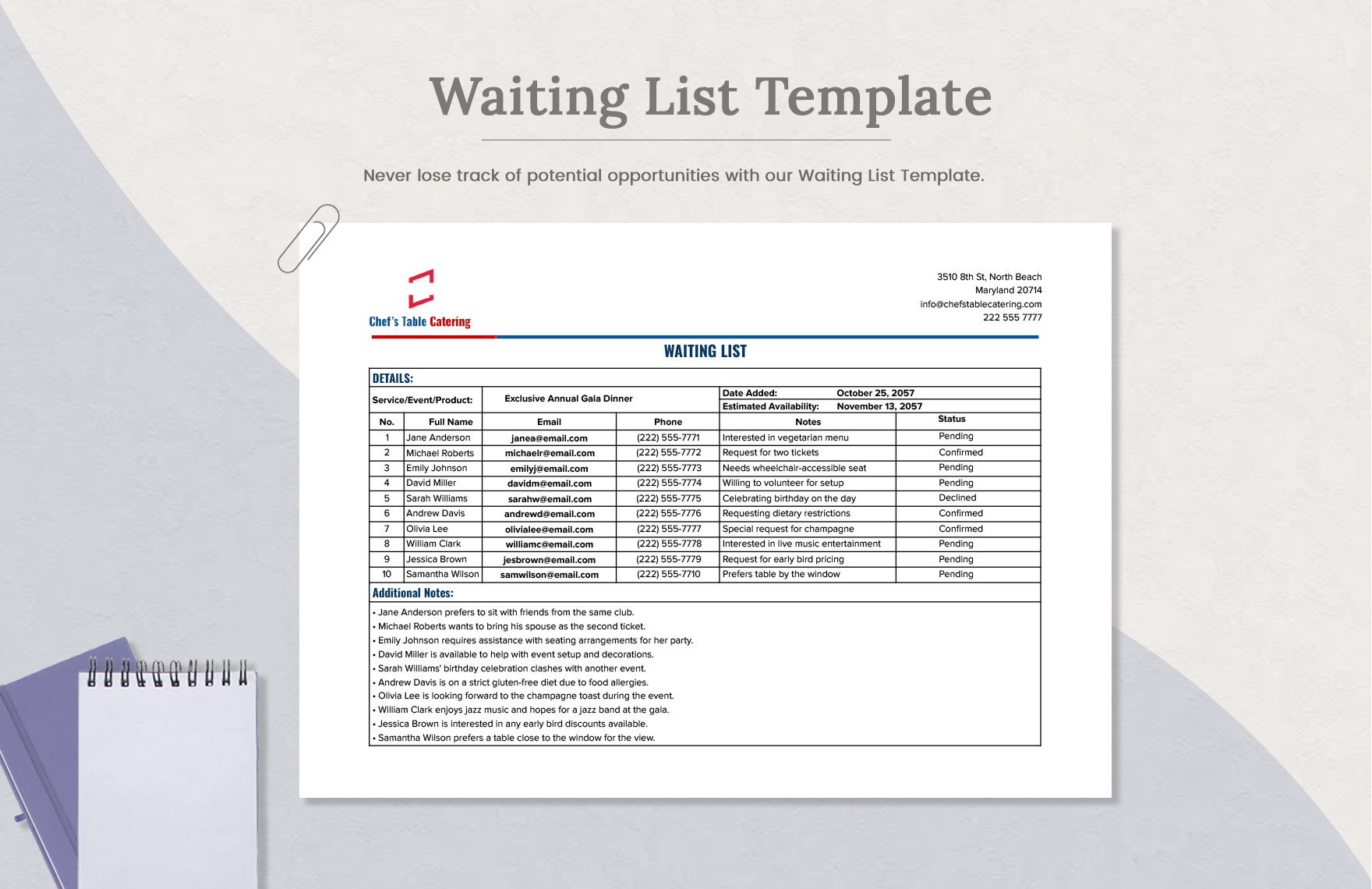 Waiting List Template in Word, PDF, Google Docs - Download | Template.net