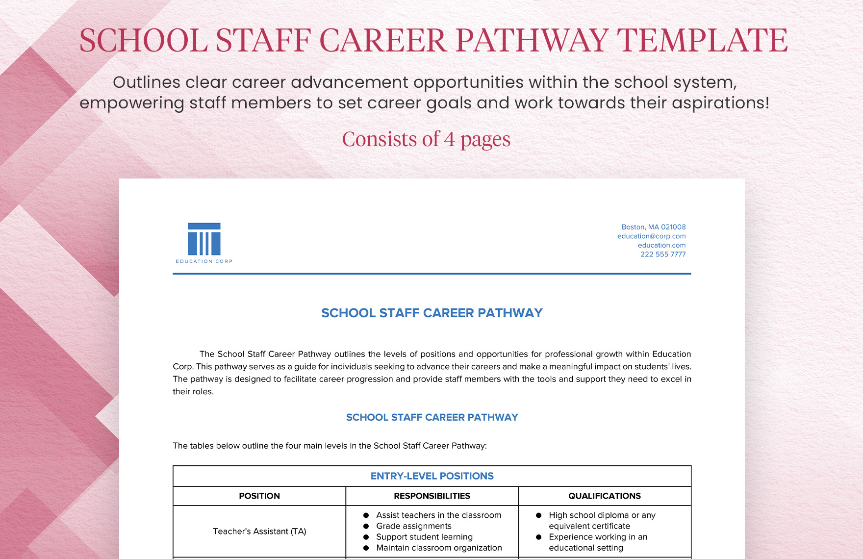 School Staff Career Pathway Template