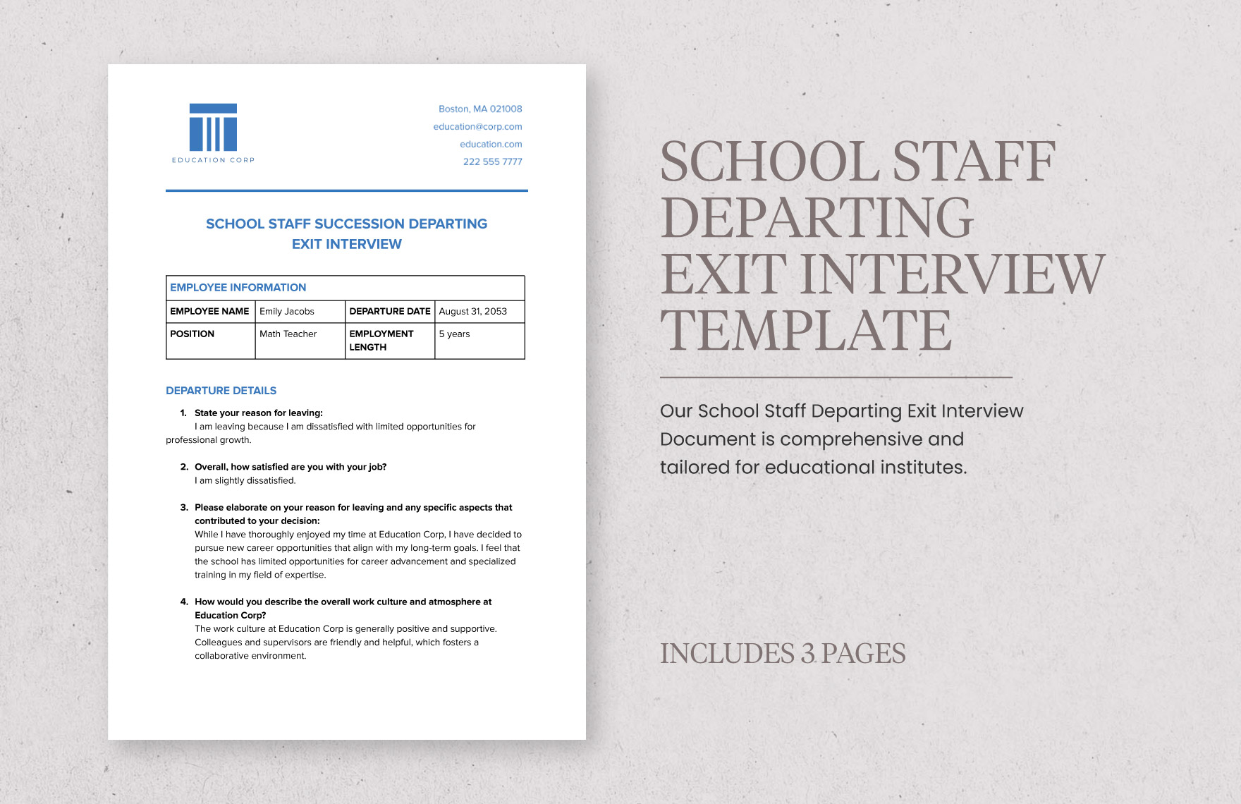 School Staff Departing Exit Interview Template